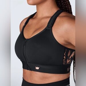 SHEFIT Flex Sports Bra 2Luxe Black Zip Front Adjustable Back — Medium Support